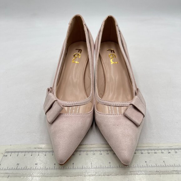 FSJ Nude Cute Clear Pointed Toe Slip On Low Heels Pumps Bowknot Comfy Shoes - Picture 2 of 7